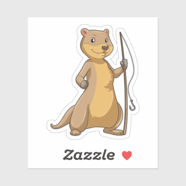 Adesivo Otter como pescador com barra de pesca (Folha)