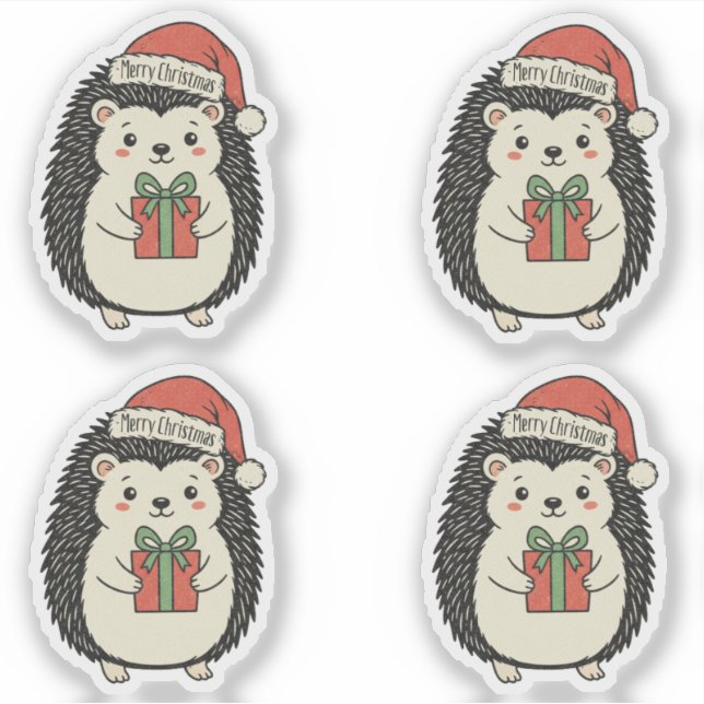 Adesivo Ouriço Fofo Feliz Natal (Frente)
