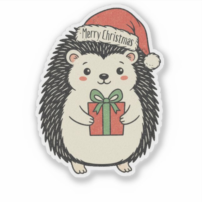 Adesivo Ouriço Fofo Feliz Natal (Frente)