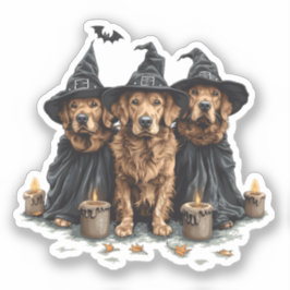 Adesivo Ouro de Halloween Cães de Retriever Jack O Lantern