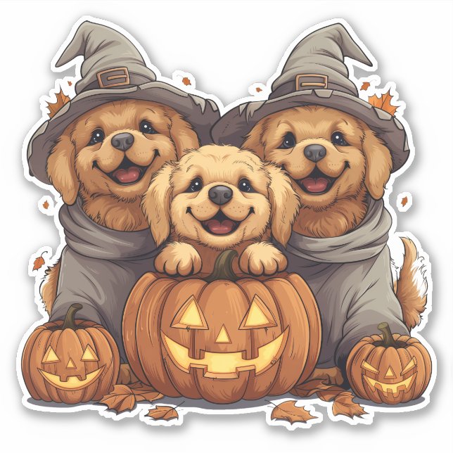 Adesivo Ouro de Halloween Cães de Retriever Jack O Lantern (Frente)