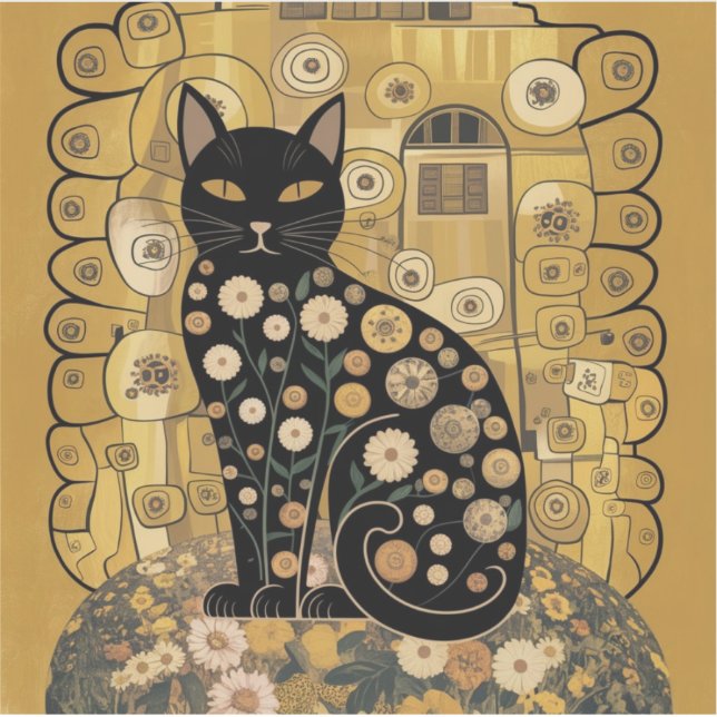 Adesivo Ouro Decorativo Gustav Klimt Estilo preto de Gato (Frente)