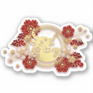 Adesivo Ouro ox Feliz Ano Novo Chinês