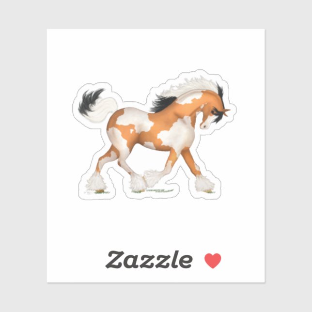 Adesivo Ouro Pinto Cavalo Gypsy Overo Equestre (Folha)