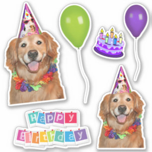 Adesivo Ouro Retriever Dog Happy Birday Group