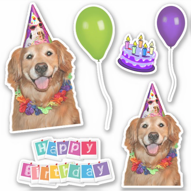 Adesivo Ouro Retriever Dog Happy Birday Group (Frente)