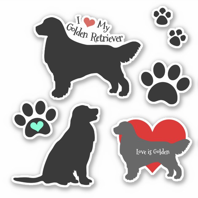 Adesivo Ouro Retriever Silhouette e Pawprint Group (Frente)