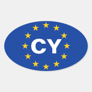 Adesivo Oval 4 Chipre "CY" Bandeira da União Europeia