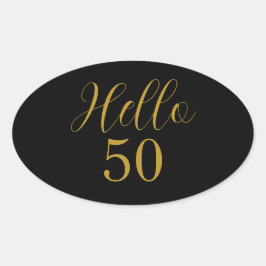 Adesivo Oval 50º aniversário do Dourado Elegante negro