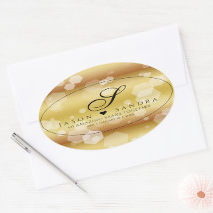 Adesivo Oval 50th aniversário de casamento dourado elegante