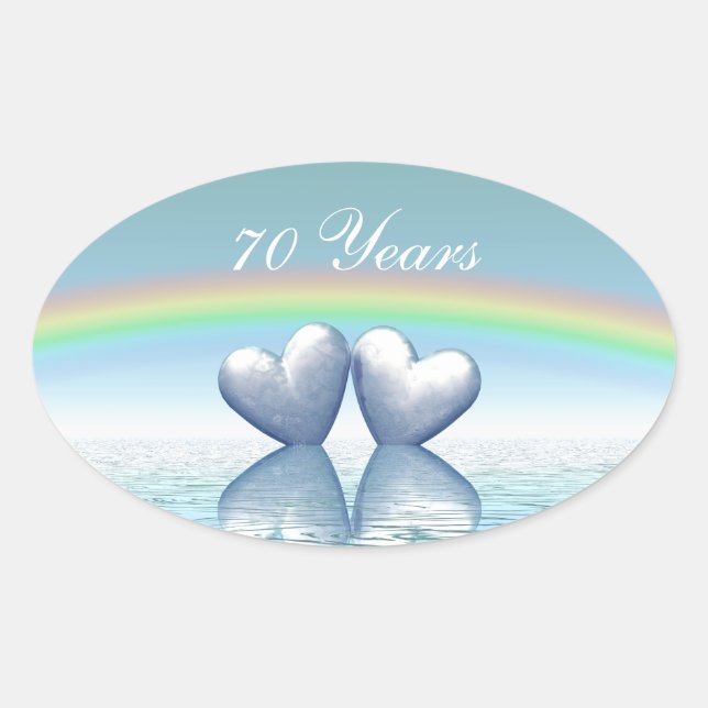 Adesivo Oval 70º Aniversário Corações de Platina (Frente)