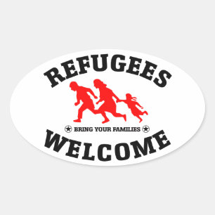 Adesivo Oval A boa vinda dos refugiados traz suas famílias