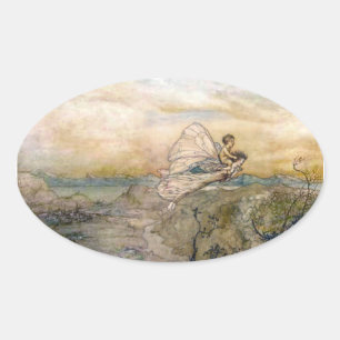 Adesivo Oval A Fada Voa Com O Vinheta-Criança