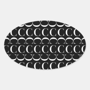 Adesivo Oval A letra inicial C do monograma, escolhe a cor do