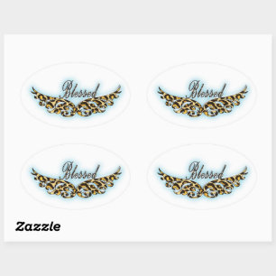Adesivo Oval Abençoado Angel Wings Oval Sticker