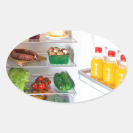 Adesivo Oval Abrir o frigorífico cheio de comida