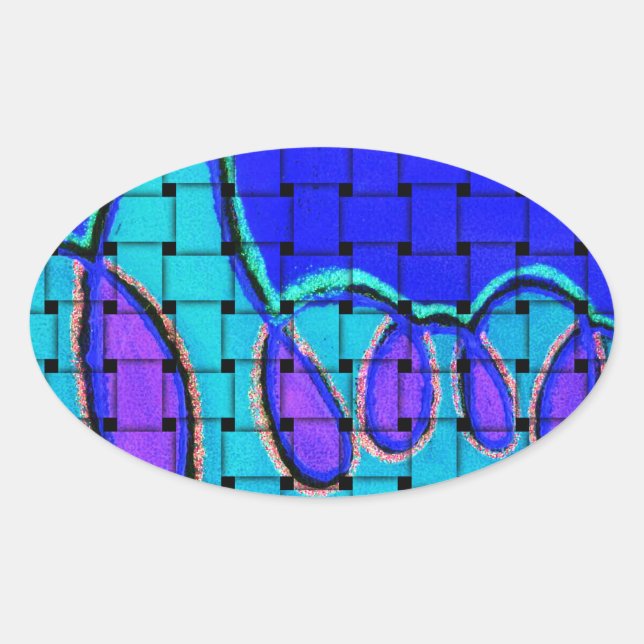 Adesivo Oval Abstrato azul francês com textura tecida (Frente)