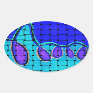 Adesivo Oval Abstrato azul francês com textura tecida