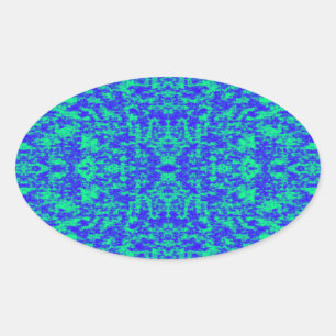 Adesivo Oval Abstrato Fractal Em Azul E Verde