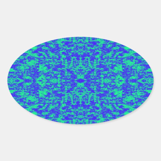 Adesivo Oval Abstrato Fractal Em Azul E Verde (Frente)