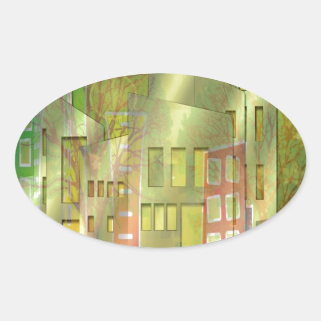 Adesivo Oval Acessórios surpreendentes de arte de paisagens (Frente)