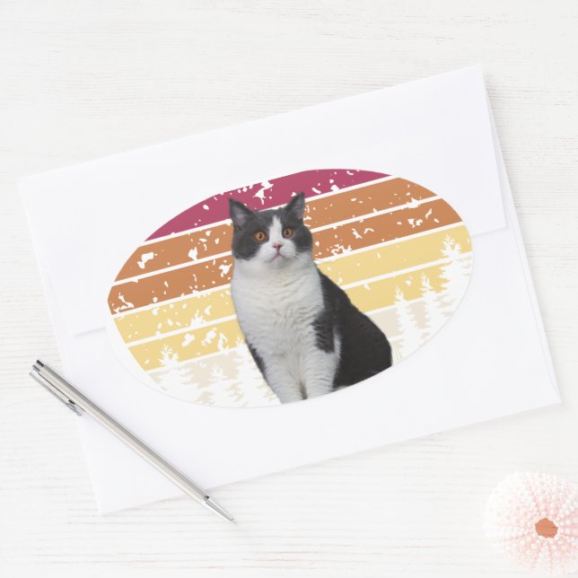 Adesivo Oval Adorável Cat (Envelope)