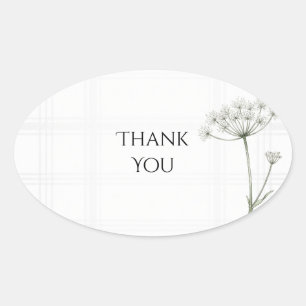 Adesivo Oval Agradecimento de Casamento Fennel Tartan Branco