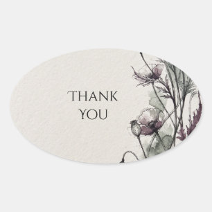 Adesivo Oval Agradecimento de Casamento Floral Papoula Malva