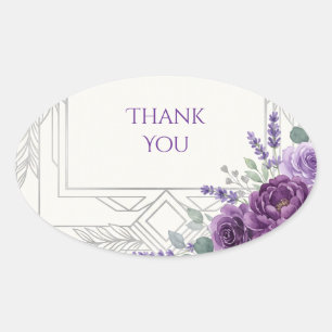 Adesivo Oval Agradecimento Floral Art Déco Roxo