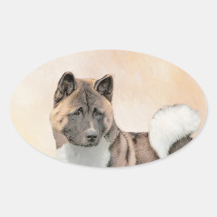 Adesivo Oval Akita Painting - Bela Arte Canina Original