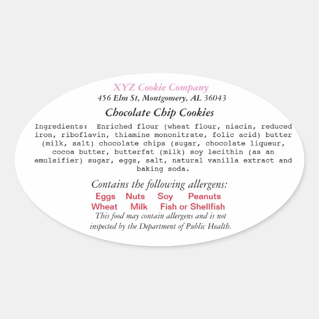 Adesivo Oval AlabaMA Cottage Law Label home bakery label (Frente)