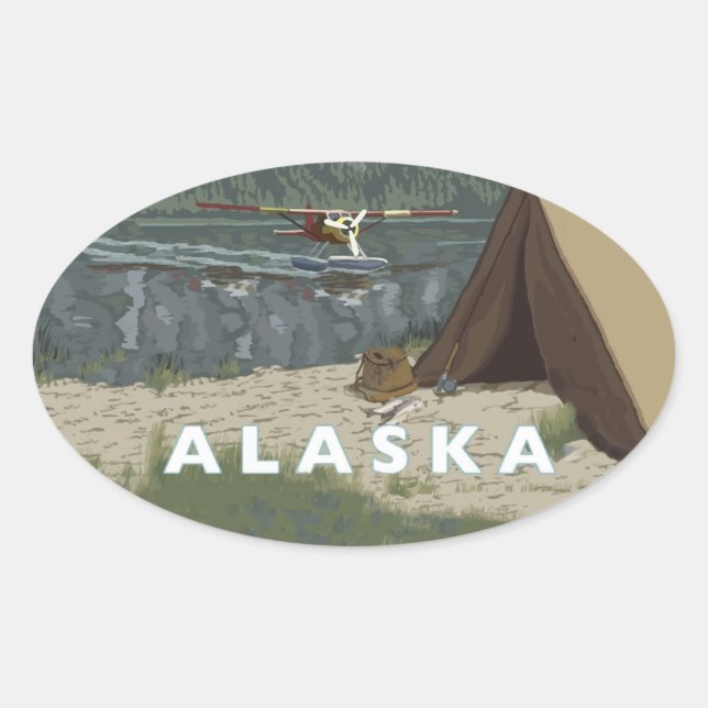 Adesivo Oval Alaska Bush Plane Souvenirs (Frente)