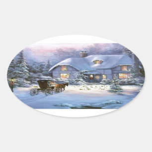 Adesivo Oval Algodão de natais vintages