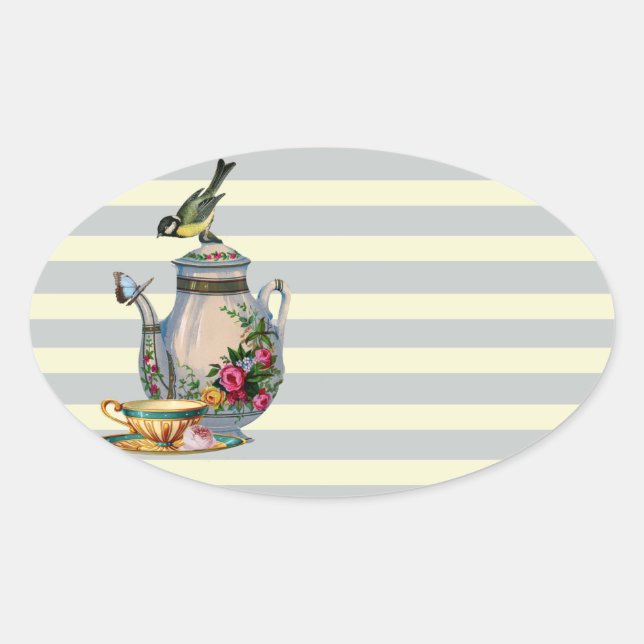 Adesivo Oval Alguém quer chá? (Frente)