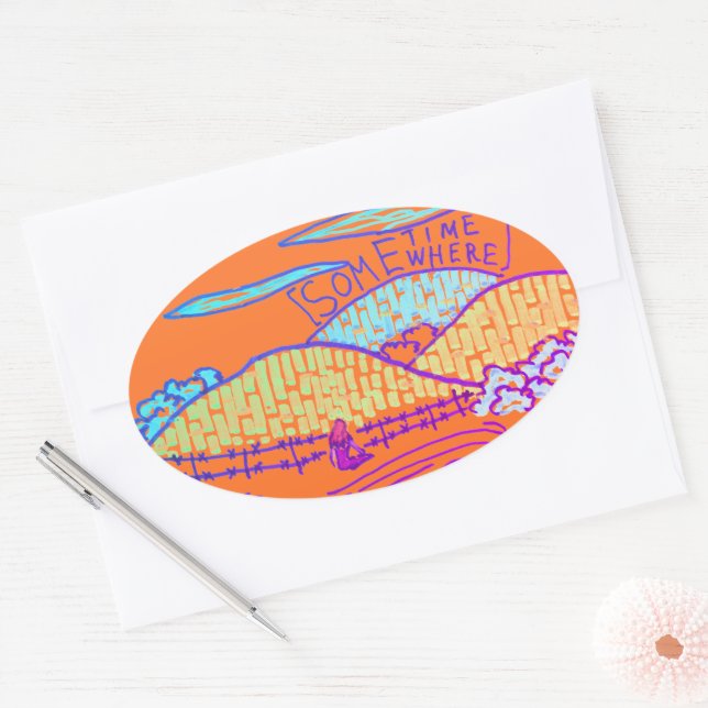 Adesivo Oval Algum lugar / Algum rabisco em laranja (Envelope)