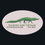 Adesivo Oval Alligator Wedding Sticker. Carolina do Sul da Flór<br><div class="desc">Este design de jacaré bonitinho é o adesivo perfeito para personalizar seu casamento na Flórida ou na Carolina do Sul. Personalize seu casamento com esses adesivos e coloque-os em suas favoritos para festas.</div>