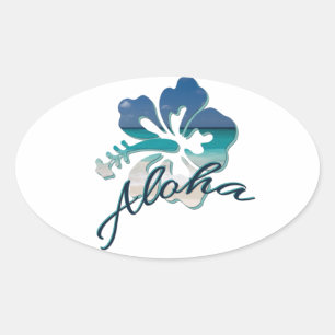 Adesivo Oval Aloha Hawaii Hibiscus Flower