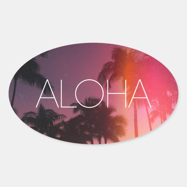 Adesivo Oval Aloha Tropical Night (Frente)