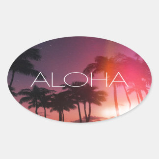Adesivo Oval Aloha Tropical Night