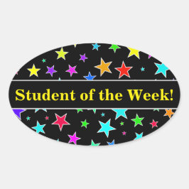 Adesivo Oval Alunos Elogam + Diversão, Padrão Colorido de Estre