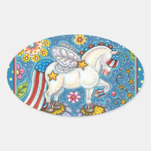 Adesivo Oval AMERICANA WHIMSYNICKER PATRIOTIC PONY Fantasy
