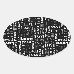 Adesivo Oval Amor com letras brancas e fundo preto