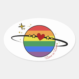Adesivo Oval Amor é Amor Arco-íris Planeta LGBTQ