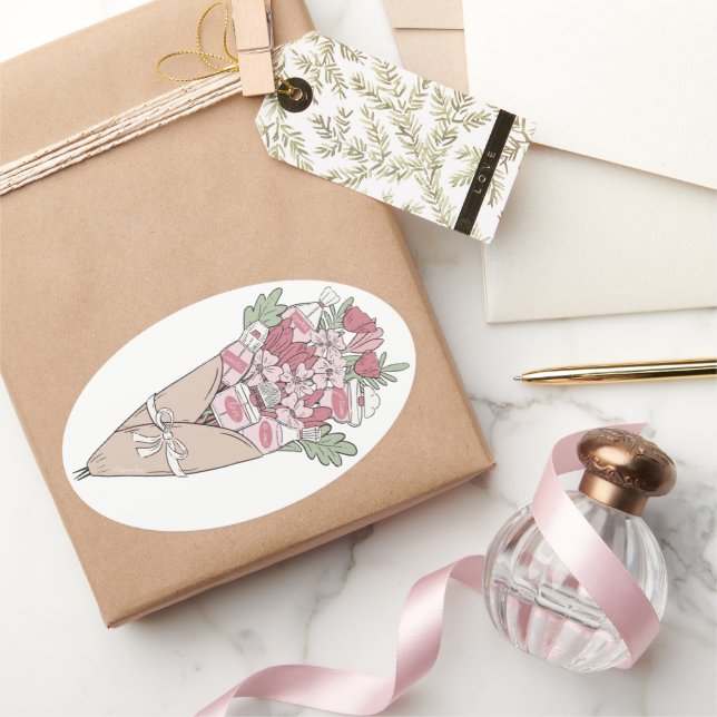Adesivo Oval Amor Em Qualquer Pacote De Flores (Presentear)