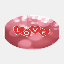 Adesivo Oval Amor que rotula corações vermelhos