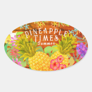Adesivo Oval Ananases com Floral