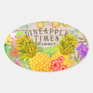 Adesivo Oval Ananases com Floral