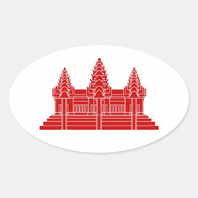Adesivo Oval Angkor Wat Cambodian / Khmer Flag (Frente)