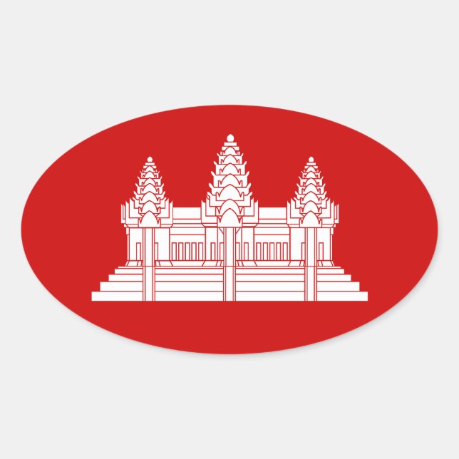 Adesivo Oval Angkor Wat Cambodian / Khmer Flag (Frente)