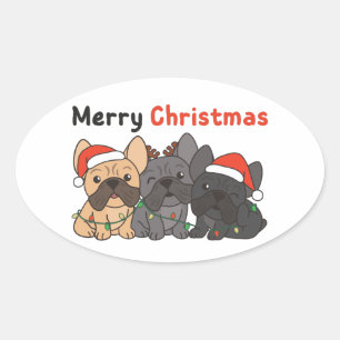 Adesivo Oval Animais de Natal de Bulldog Franceses Clássicos Ca